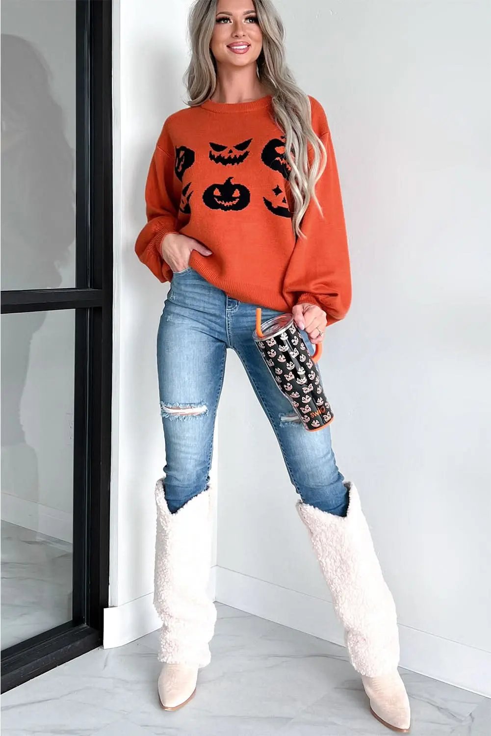 Spooky pumpkin face Halloween sweater - Love Salve